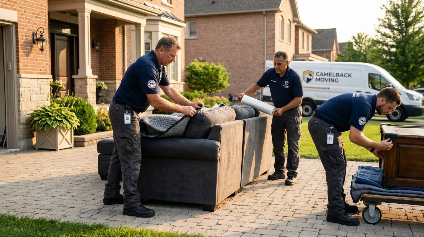 Large estate moving crew wrapping furniture in Janesville, MN
